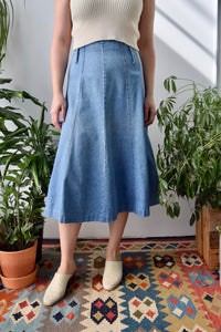 Fluted Denim Midi Skirt