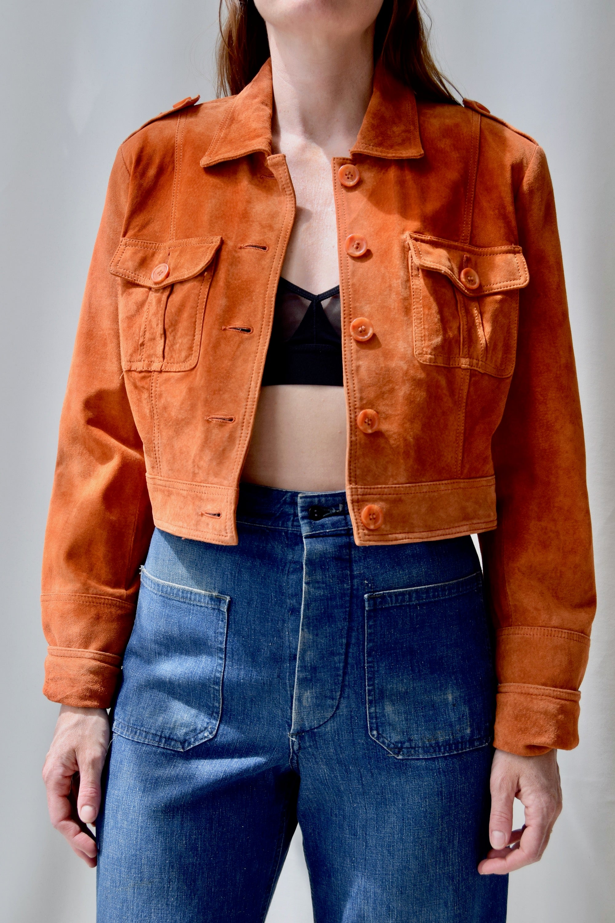 Vintage Cropped Orange Suede Jacket