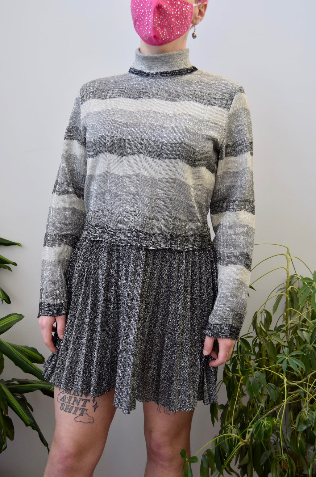 Shimmer Knit Pleated Dress