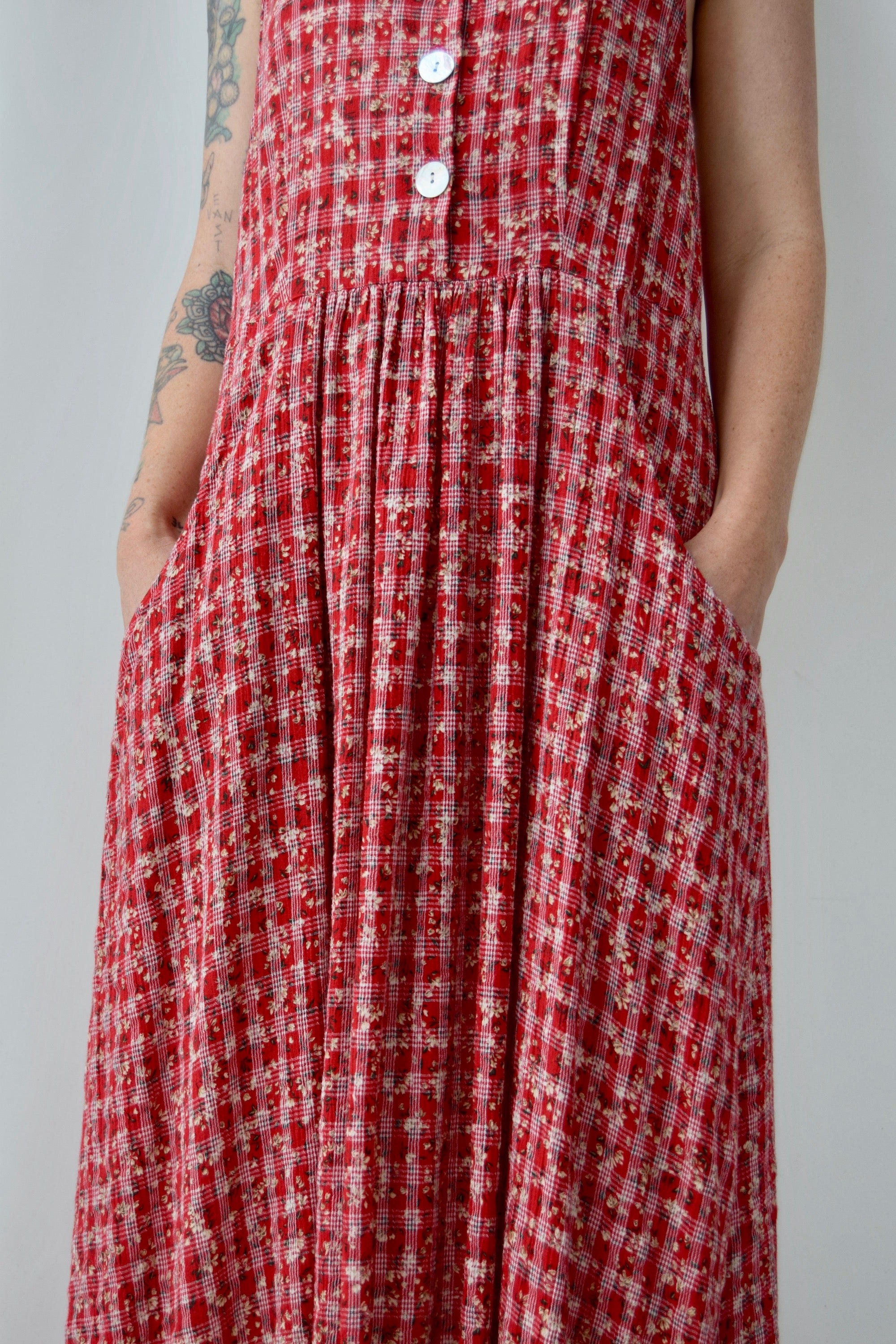 Cherry Red Floral Picnic Dress