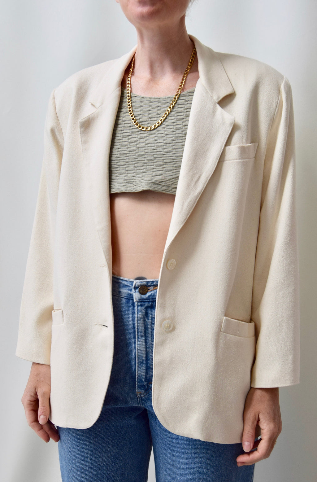 Cream Raw Silk Blazer