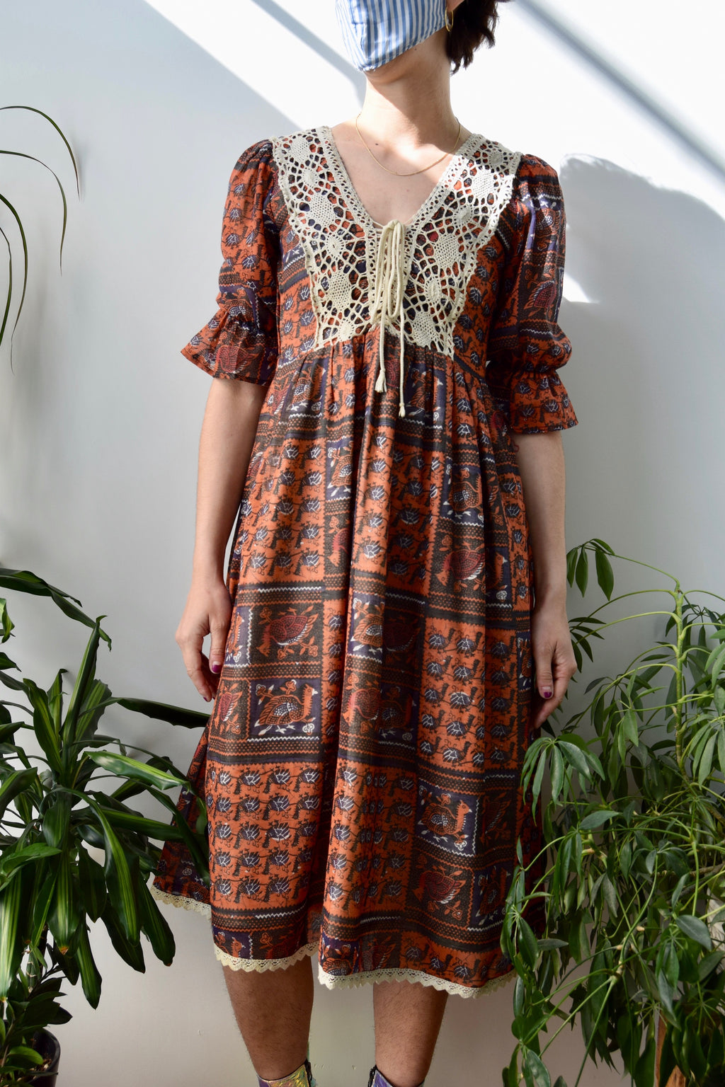 Seventies Bird Block Printed Dress