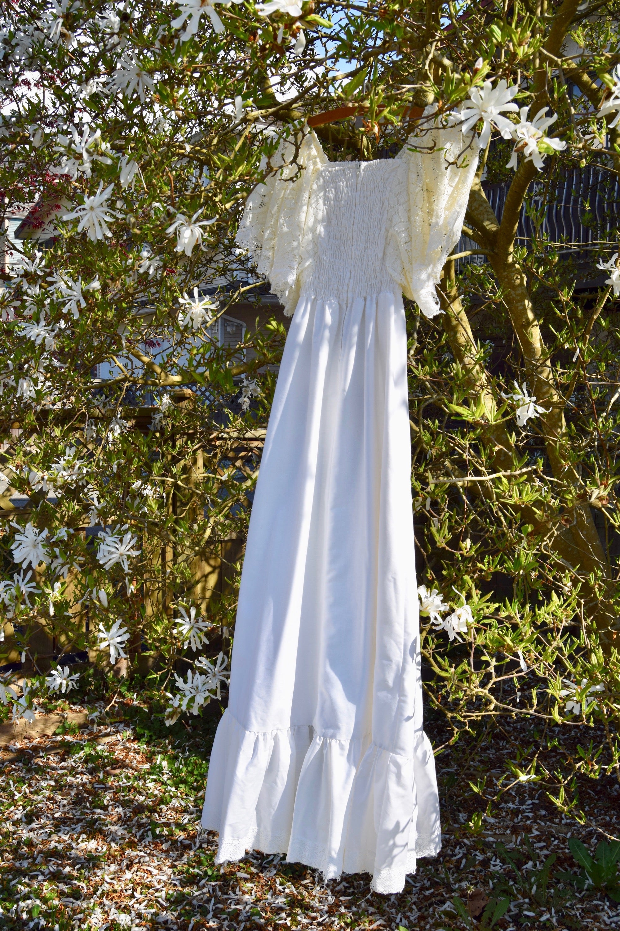 1970's Lace Handkerchief Sleeve "Bridal" Dress