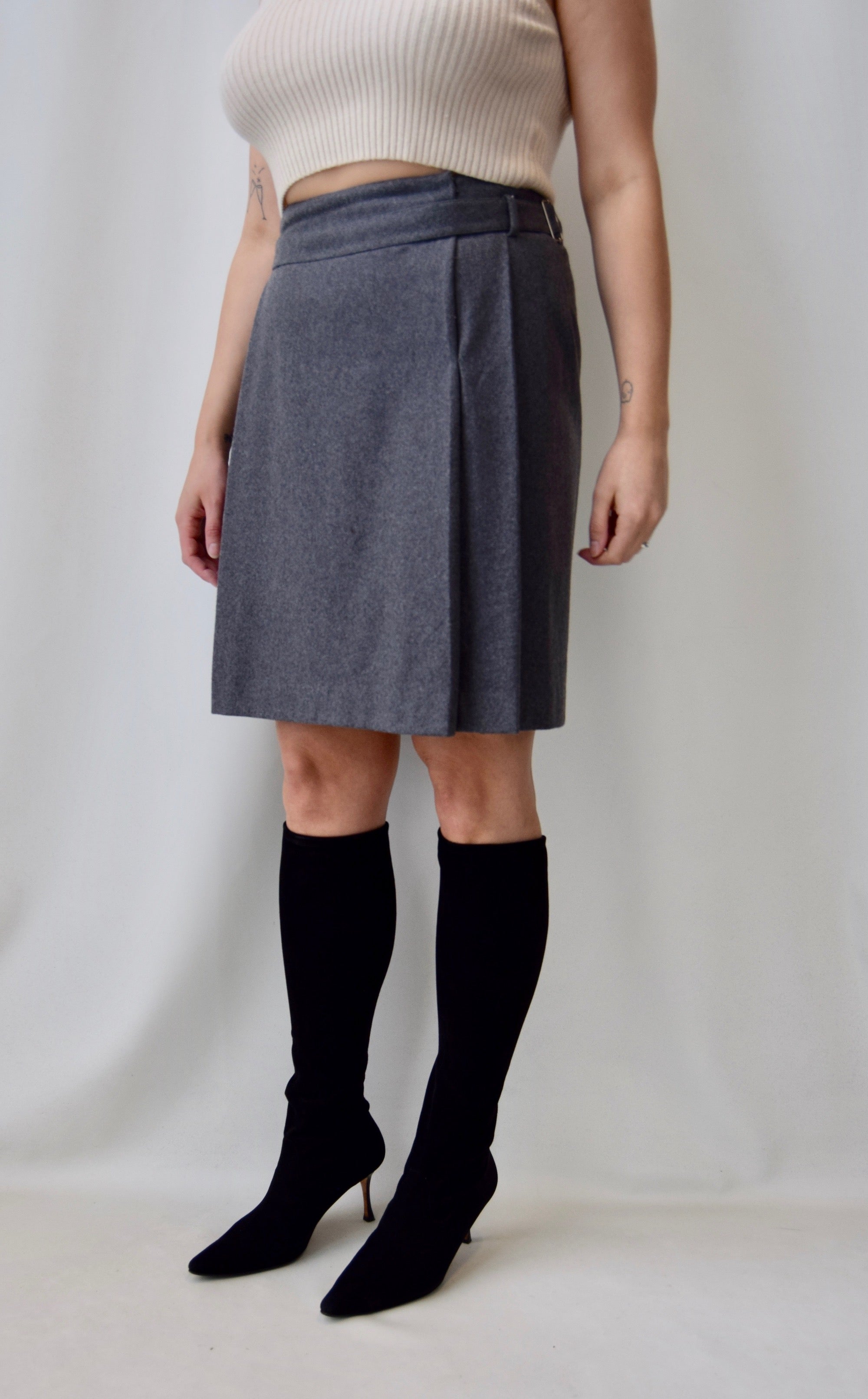 Grey Wool School Skirt