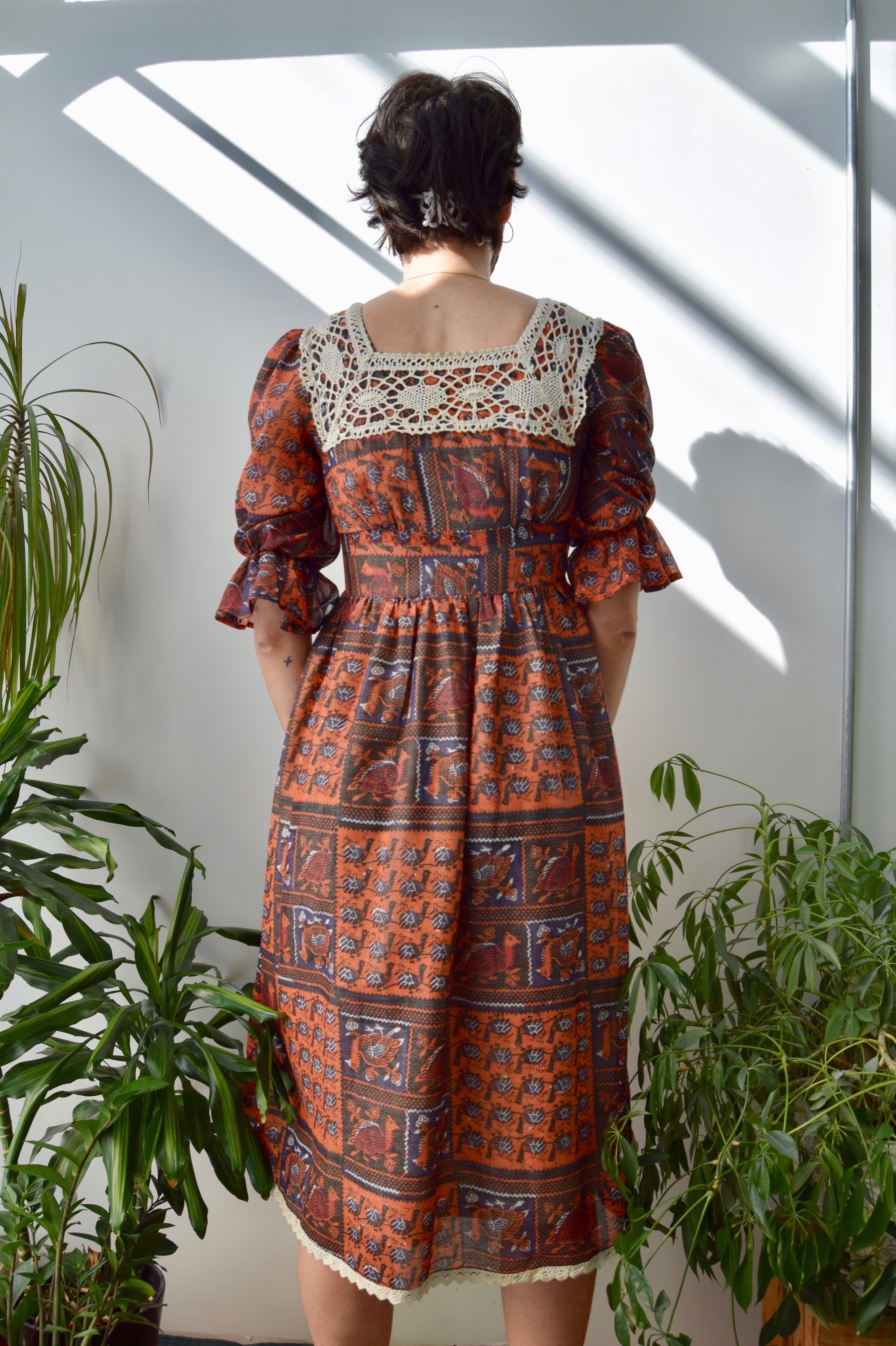 Seventies Bird Block Printed Dress