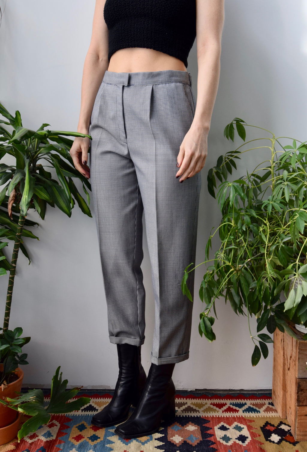 Navy Houndstooth Trousers