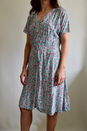 Vintage 1940's Dusted Pastel Abstract Floral Dress