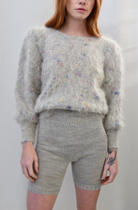 Grey Confetti Mohair Puff Sweater