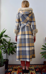 Plaid Wool Faux Fur Coat