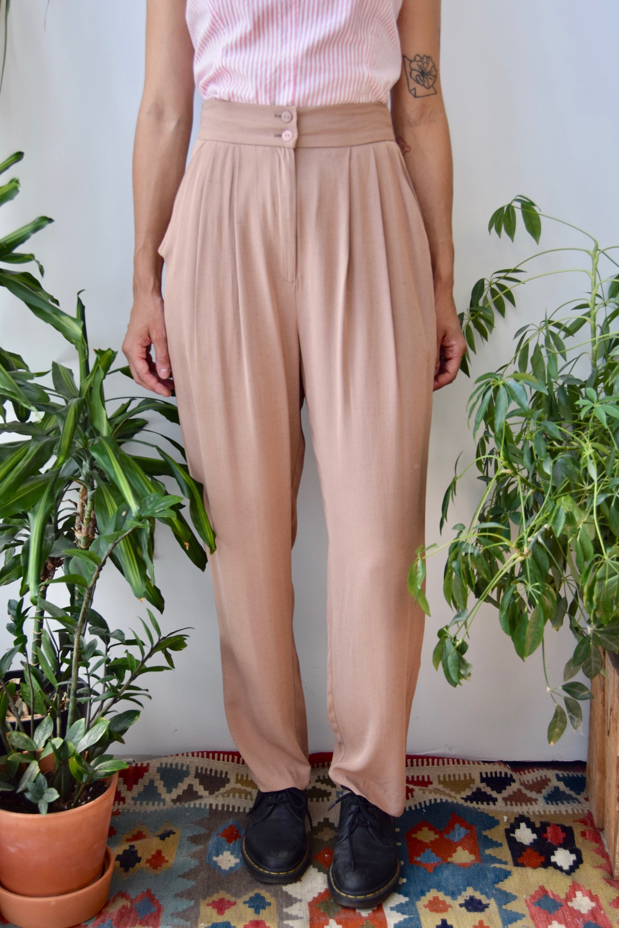 Pleated Tawny Rayon Trousers