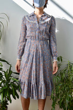 Seventies Periwinkle Floral Prairie Dress