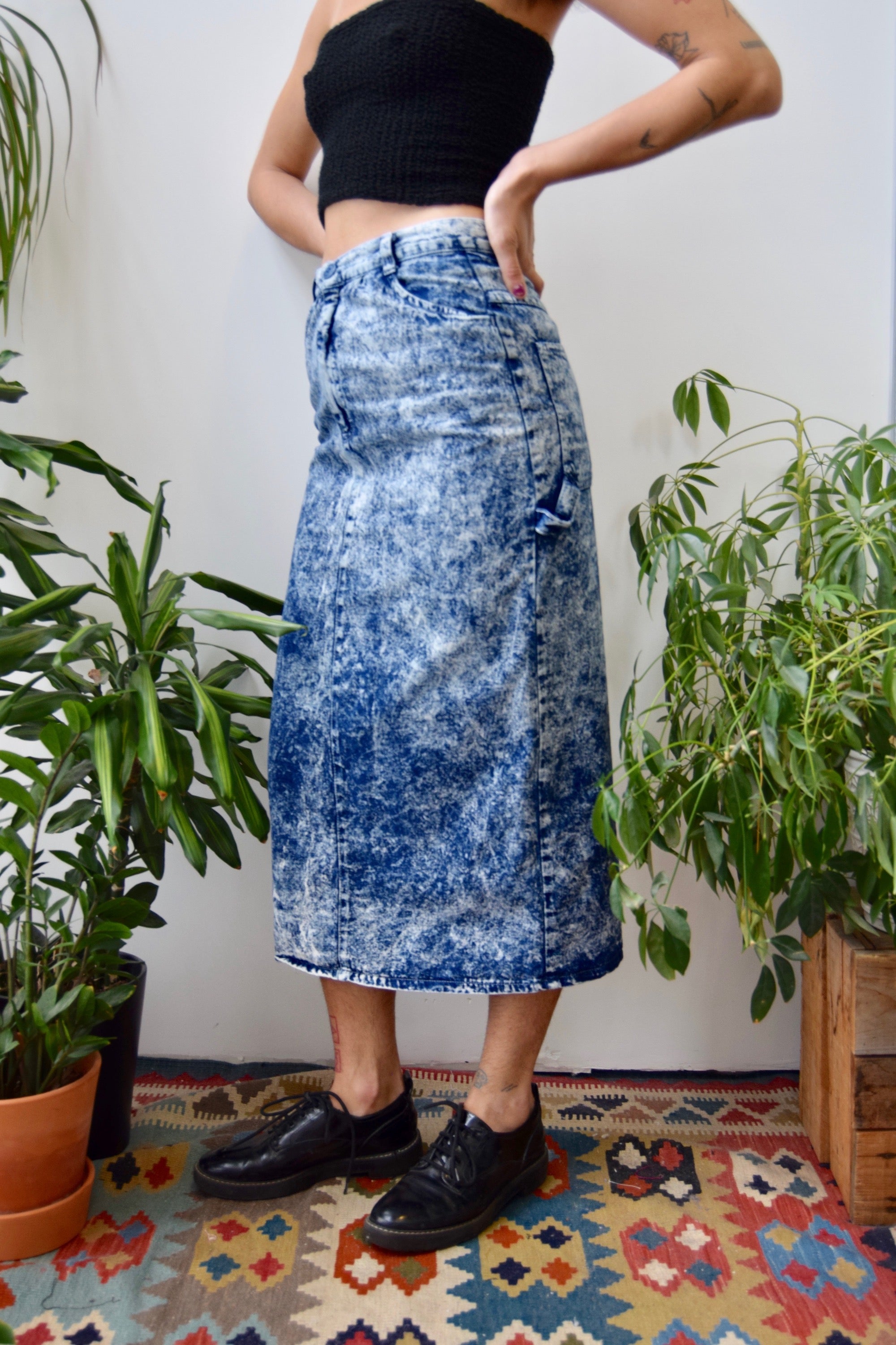 Acid Wash Denim Pencil Skirt