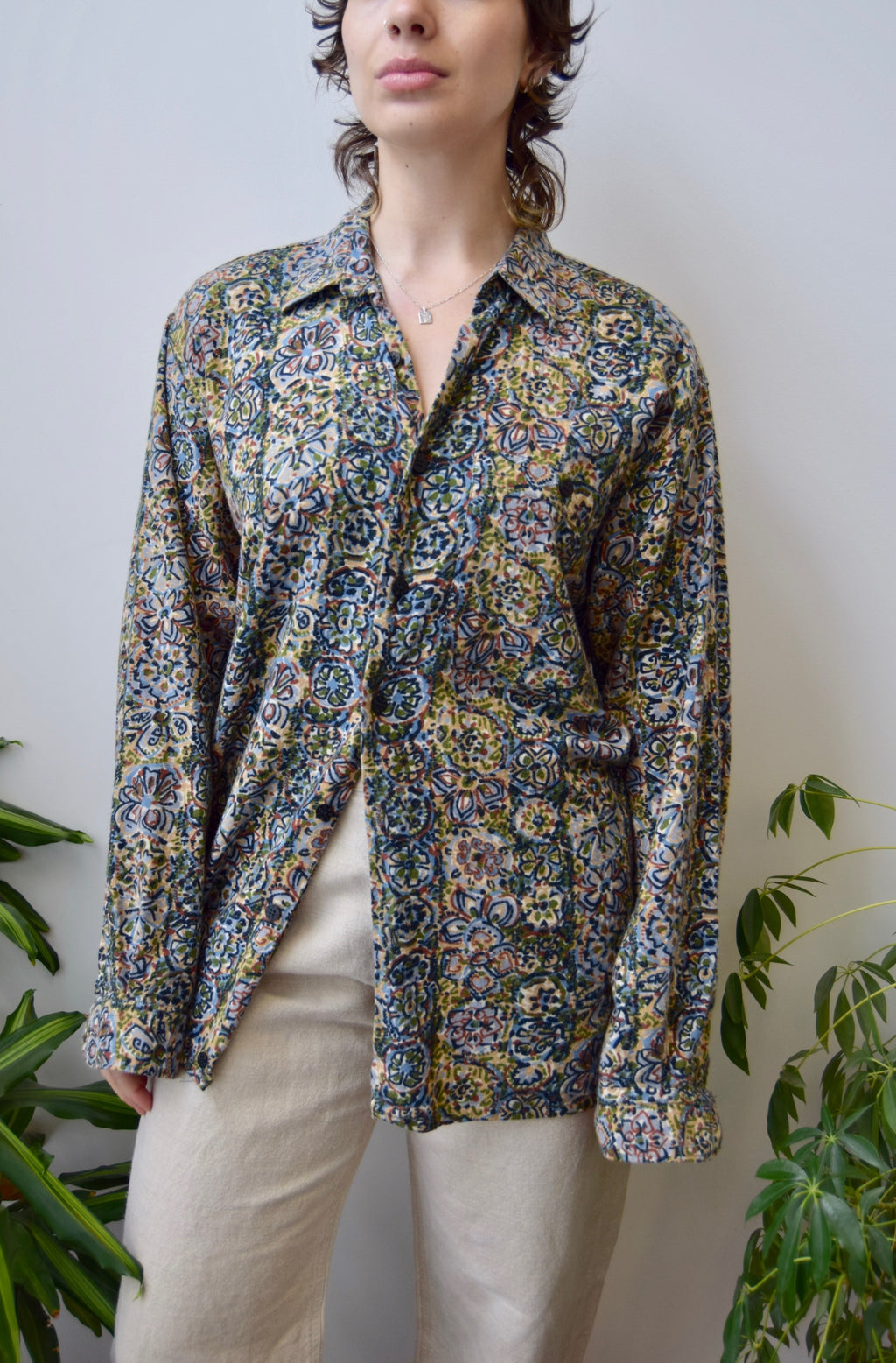 Italian Designer Floral Button Up