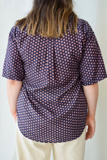 Navy Silk Printed Boyfriend Button Down