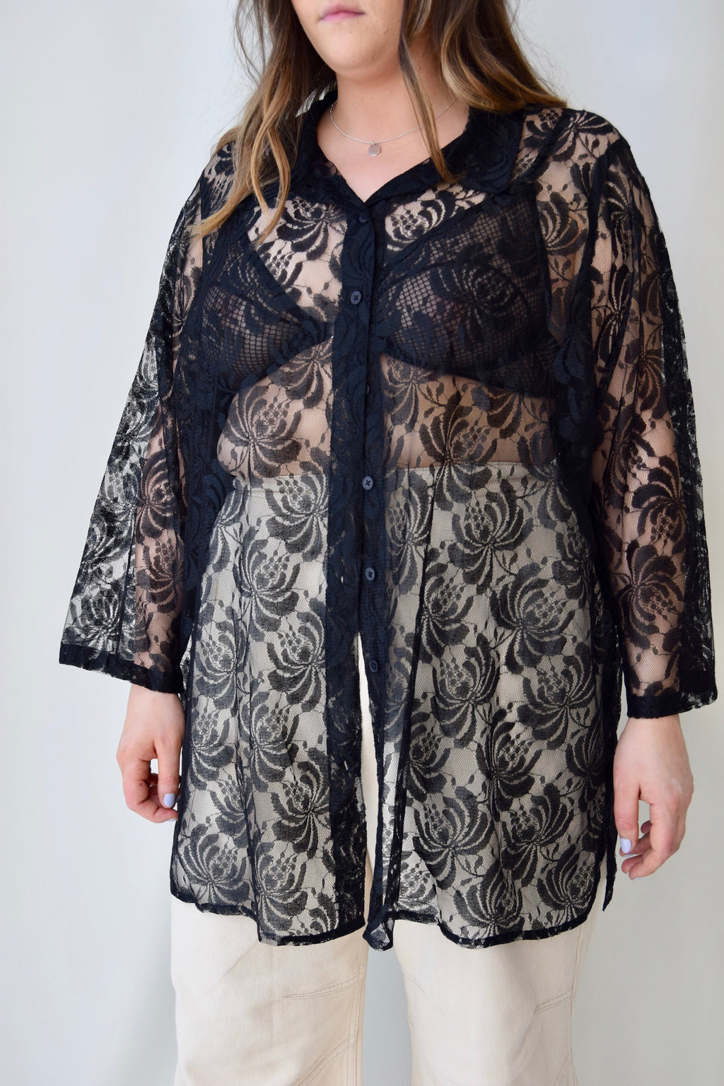 Black Lace Tunic Top