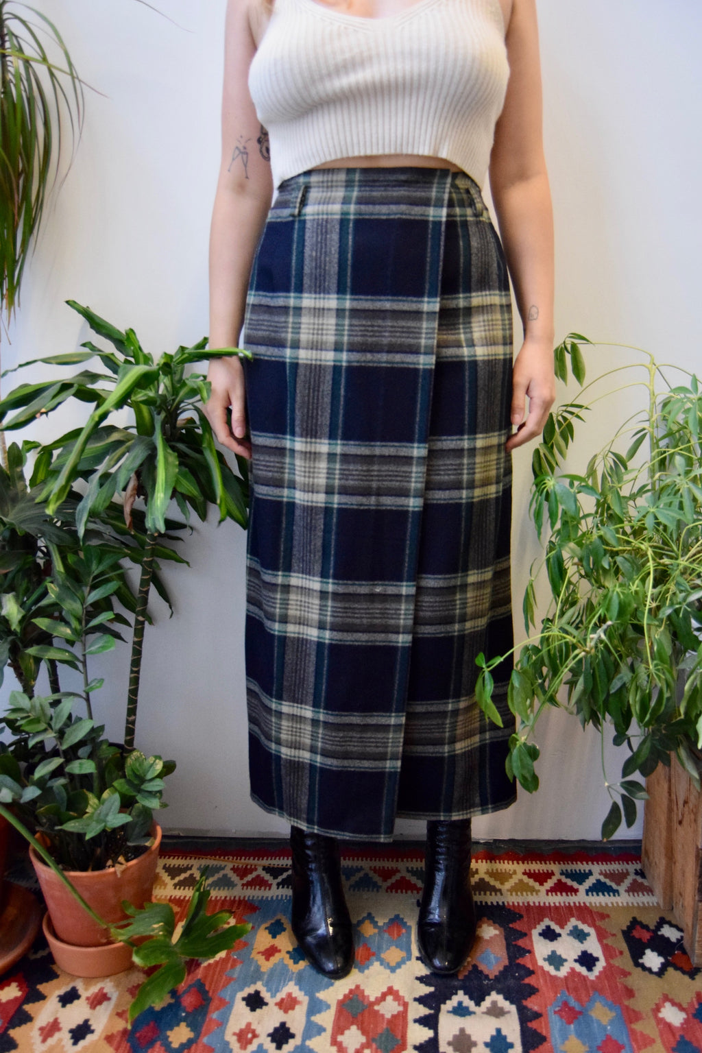 Plaid Wool Wrap Skirt