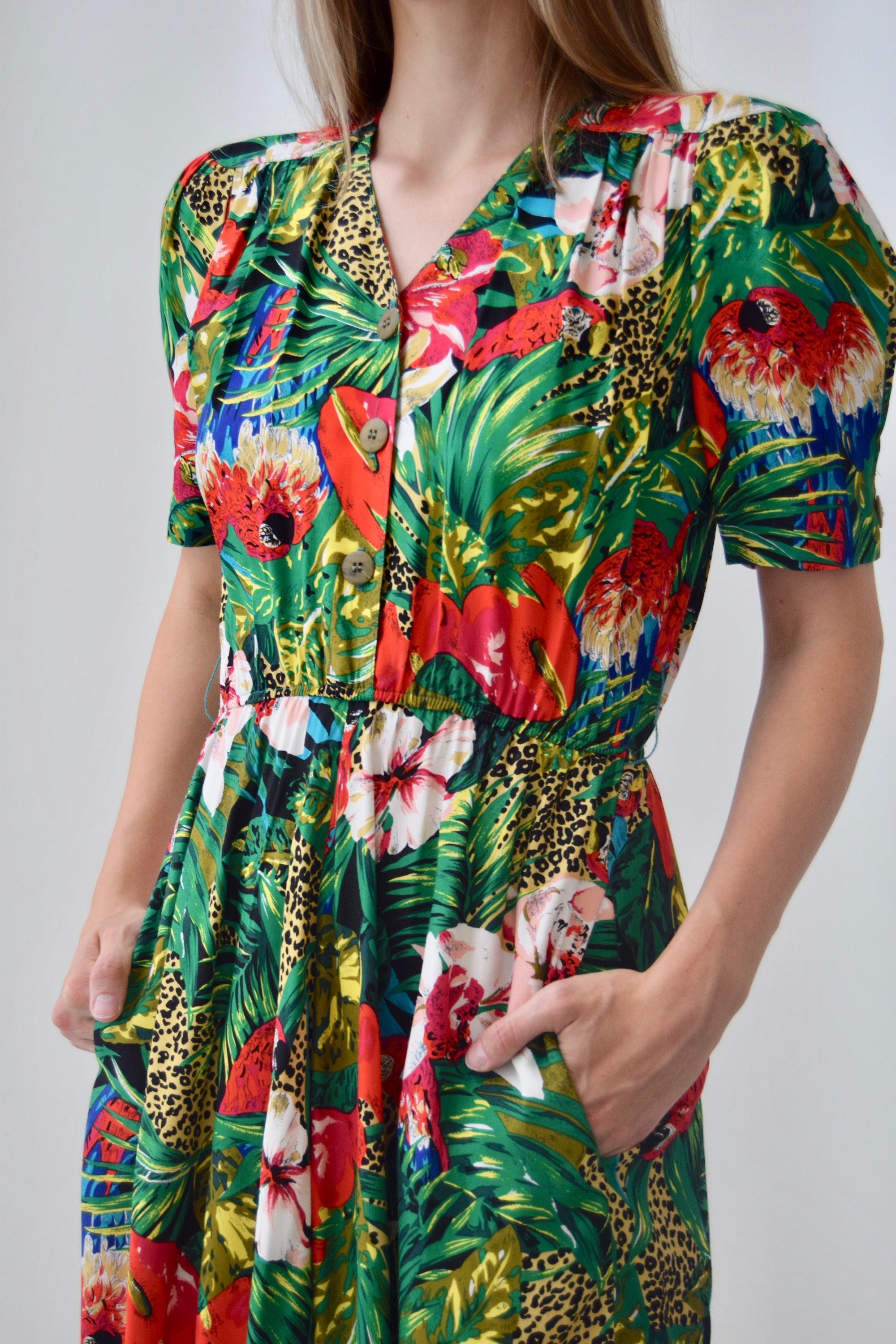 Rayon Jungle Print Shirt Dress