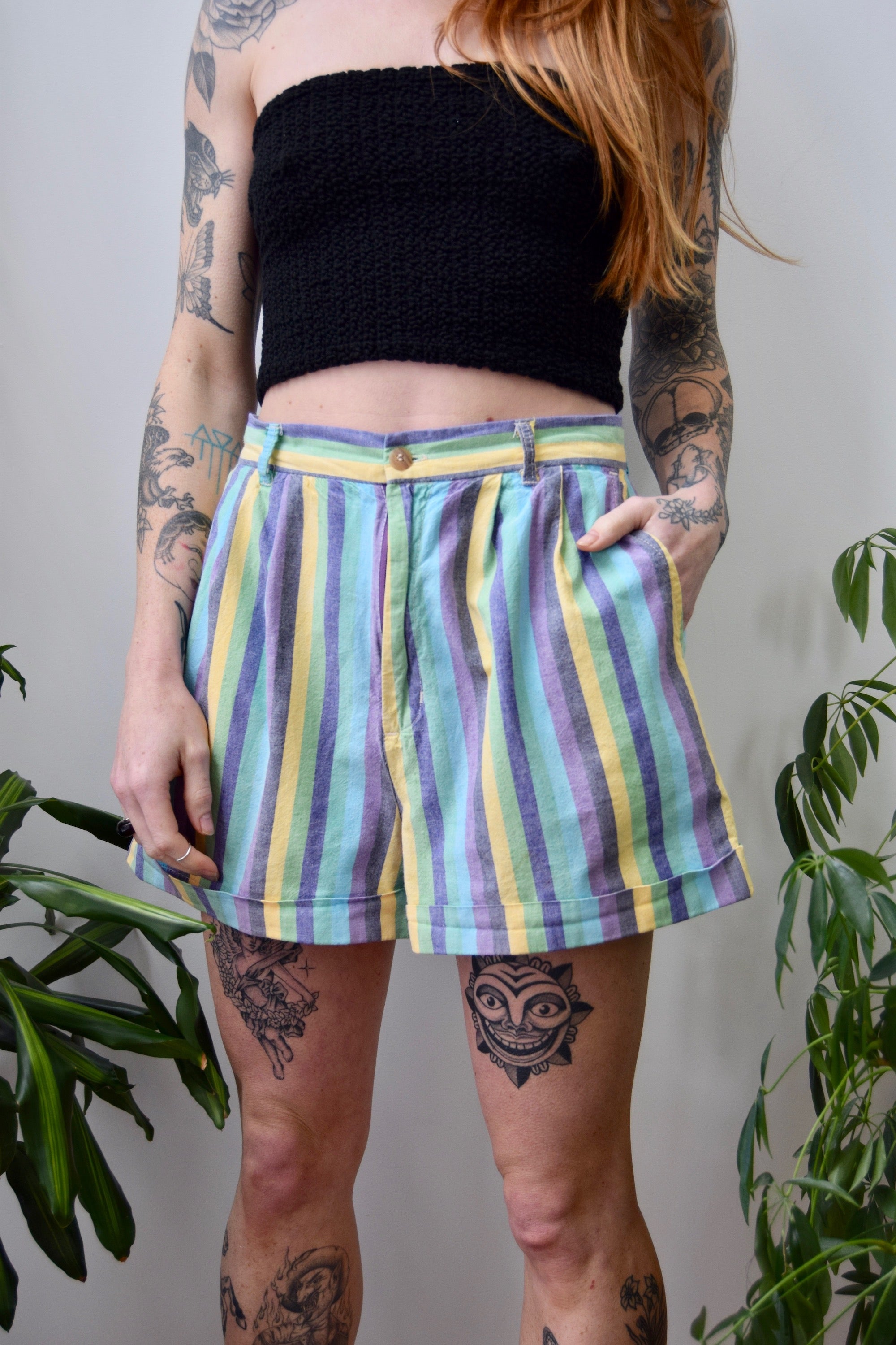 Pastel Striped Trouser Shorts