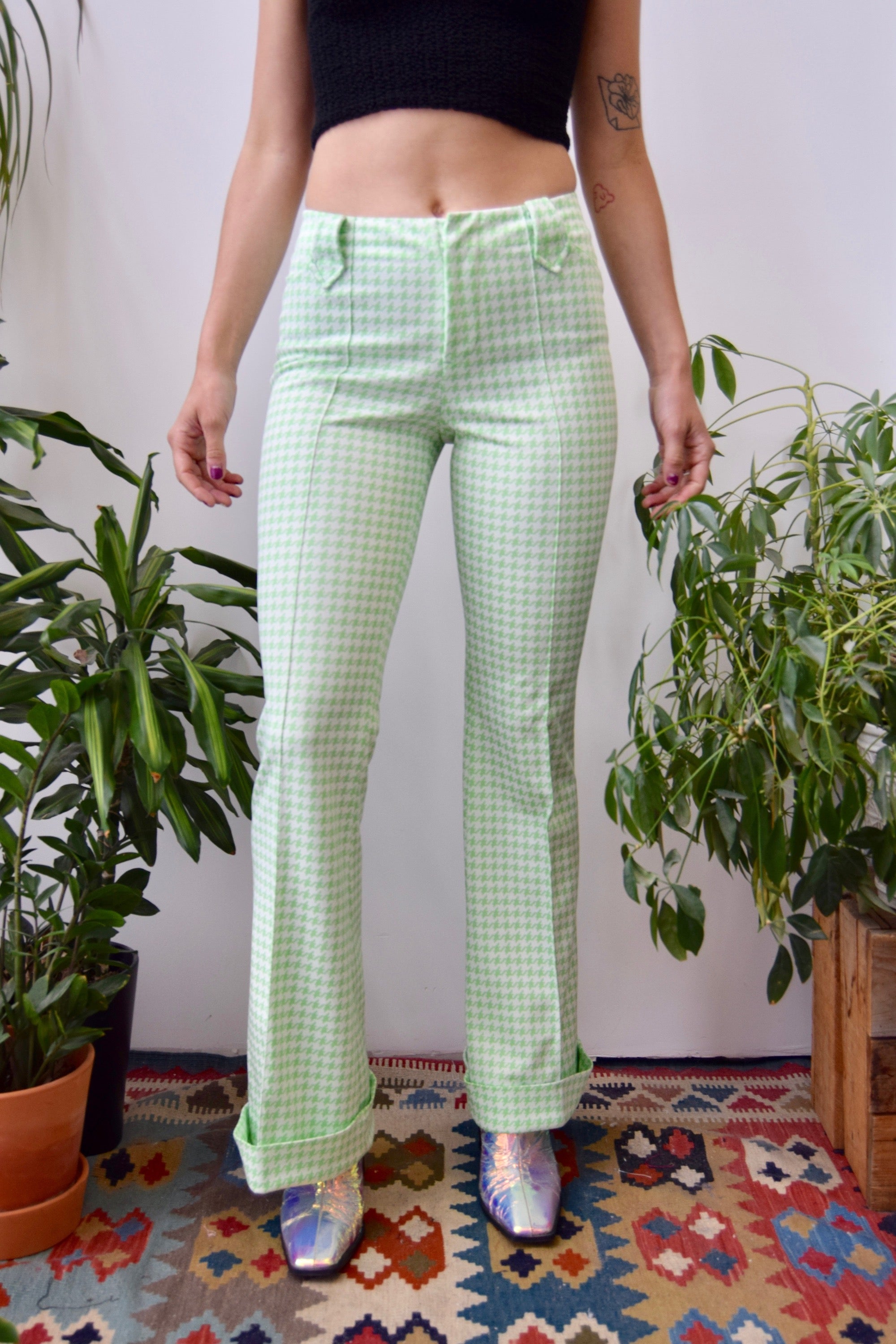 Sixties Lime Houndstooth Trousers