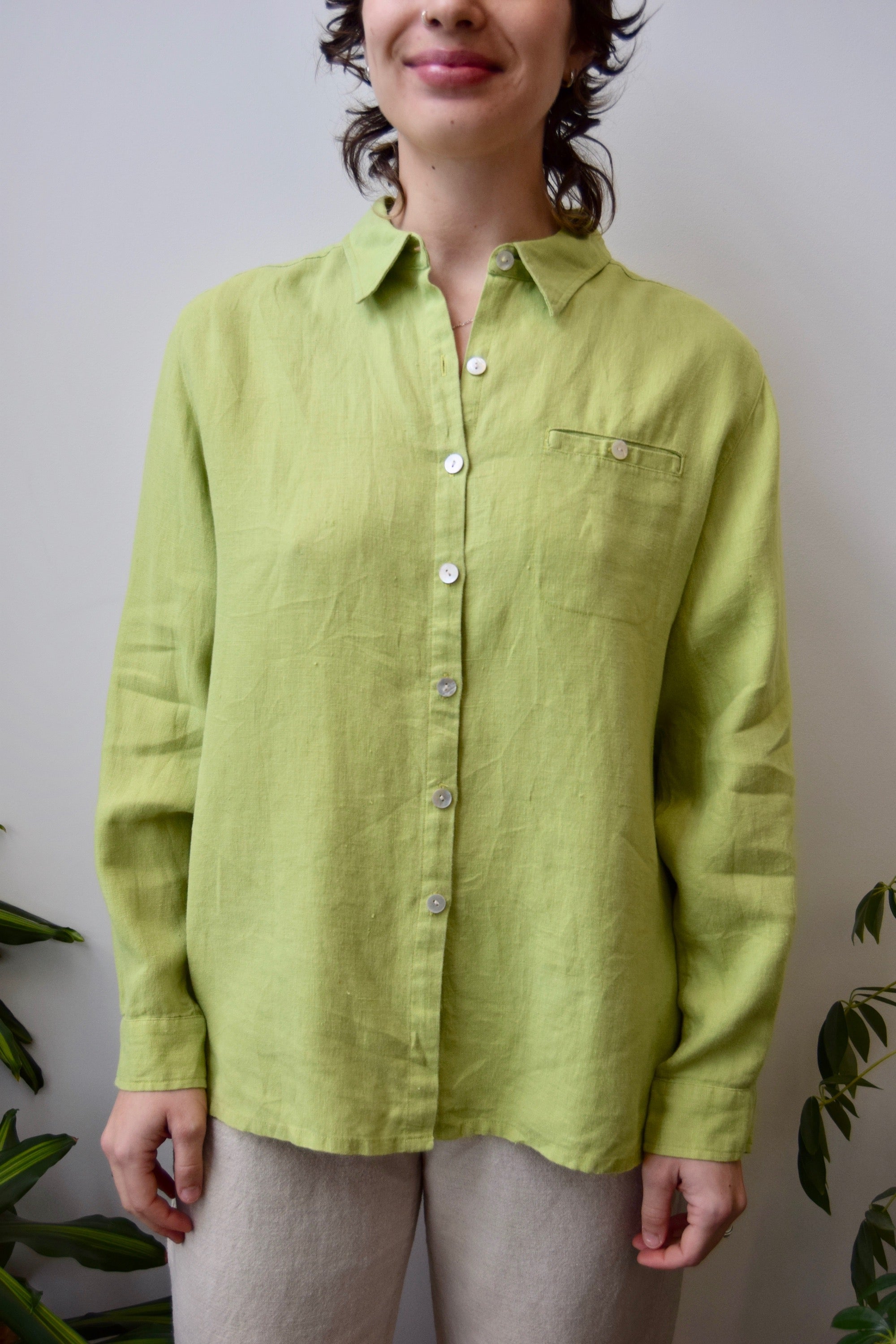 Lime Linen Button Up