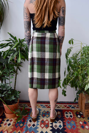 Vintage Plaid Wool Pencil Skirt