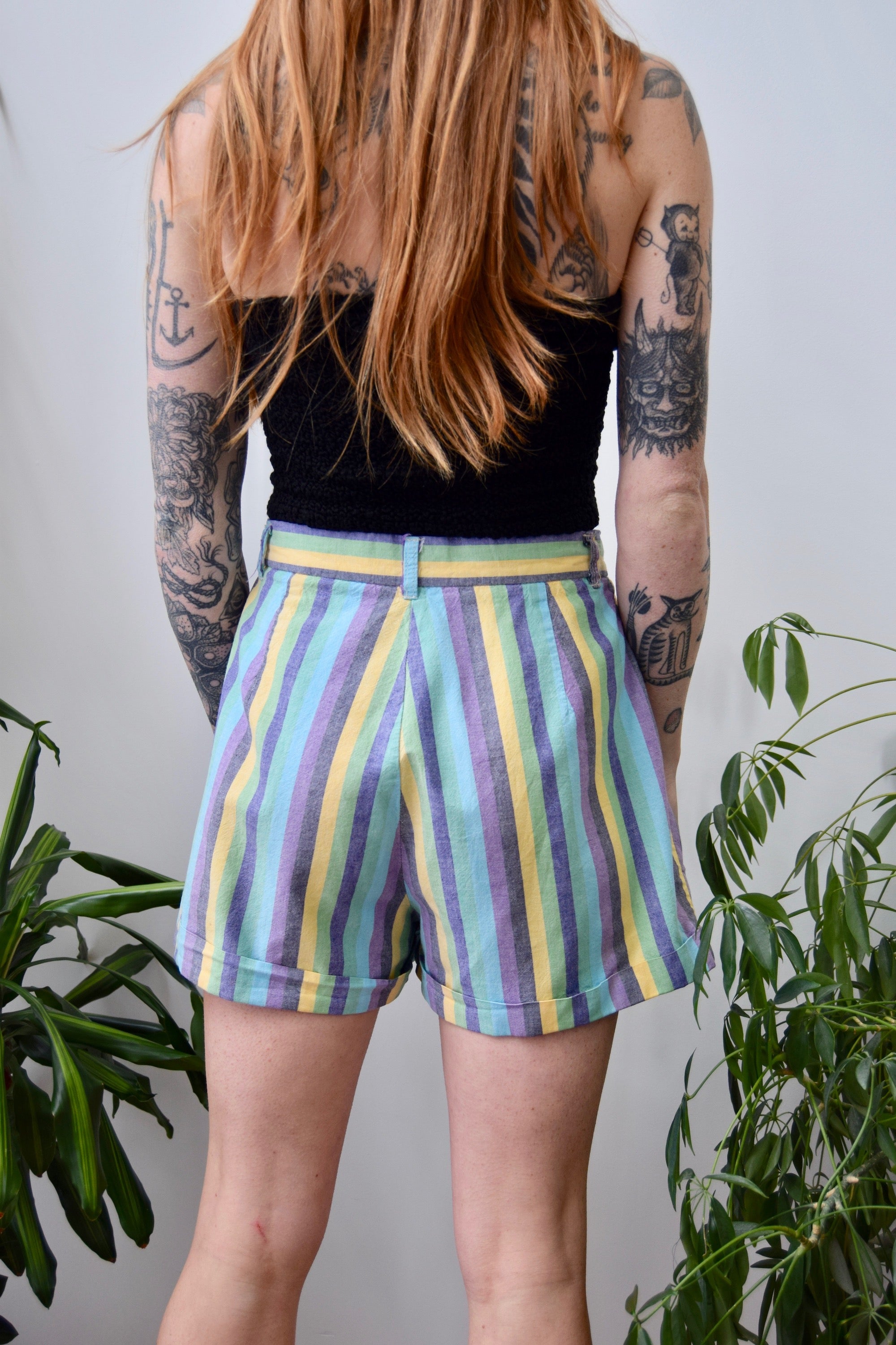 Pastel Striped Trouser Shorts