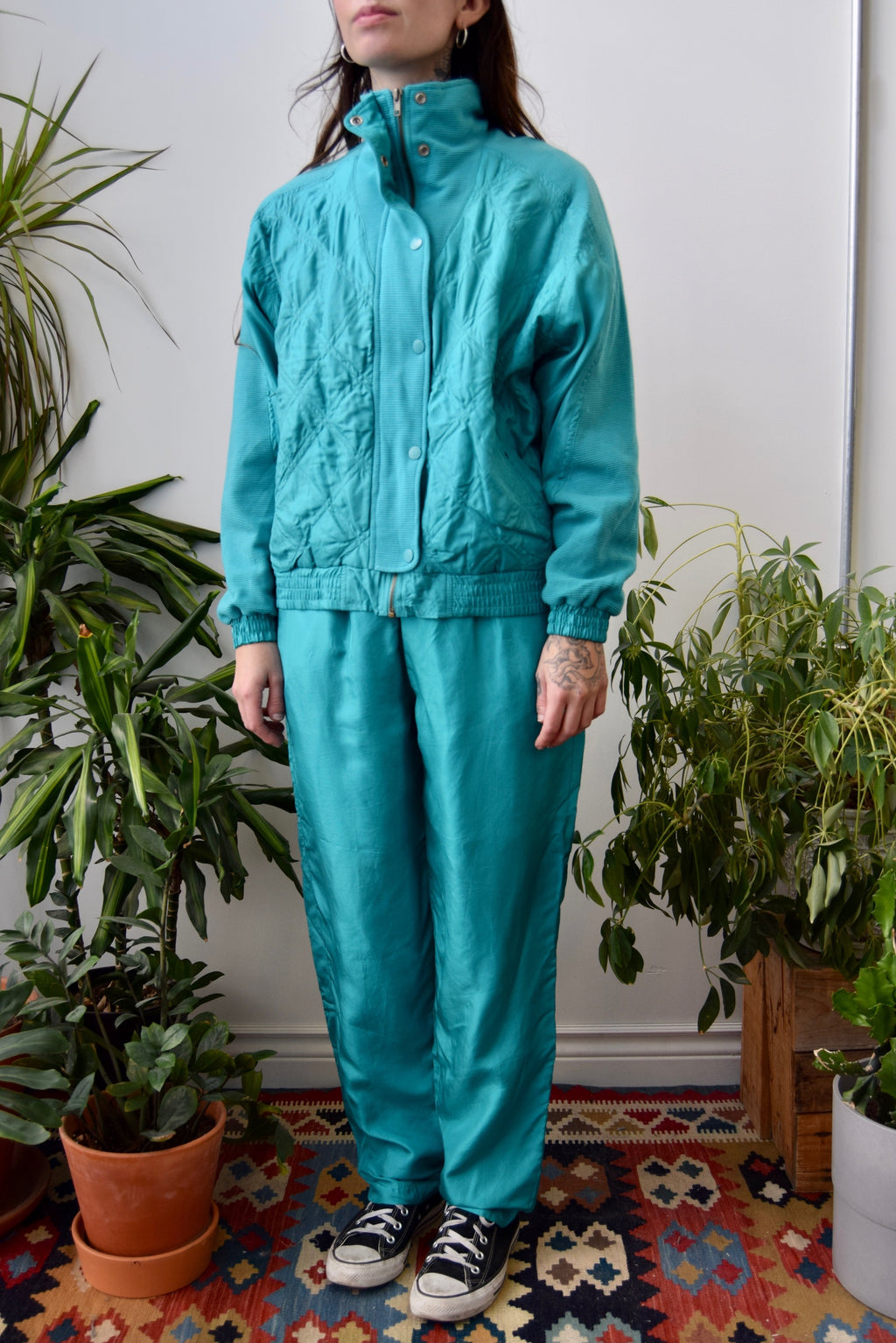 Teal Silk Track Suit