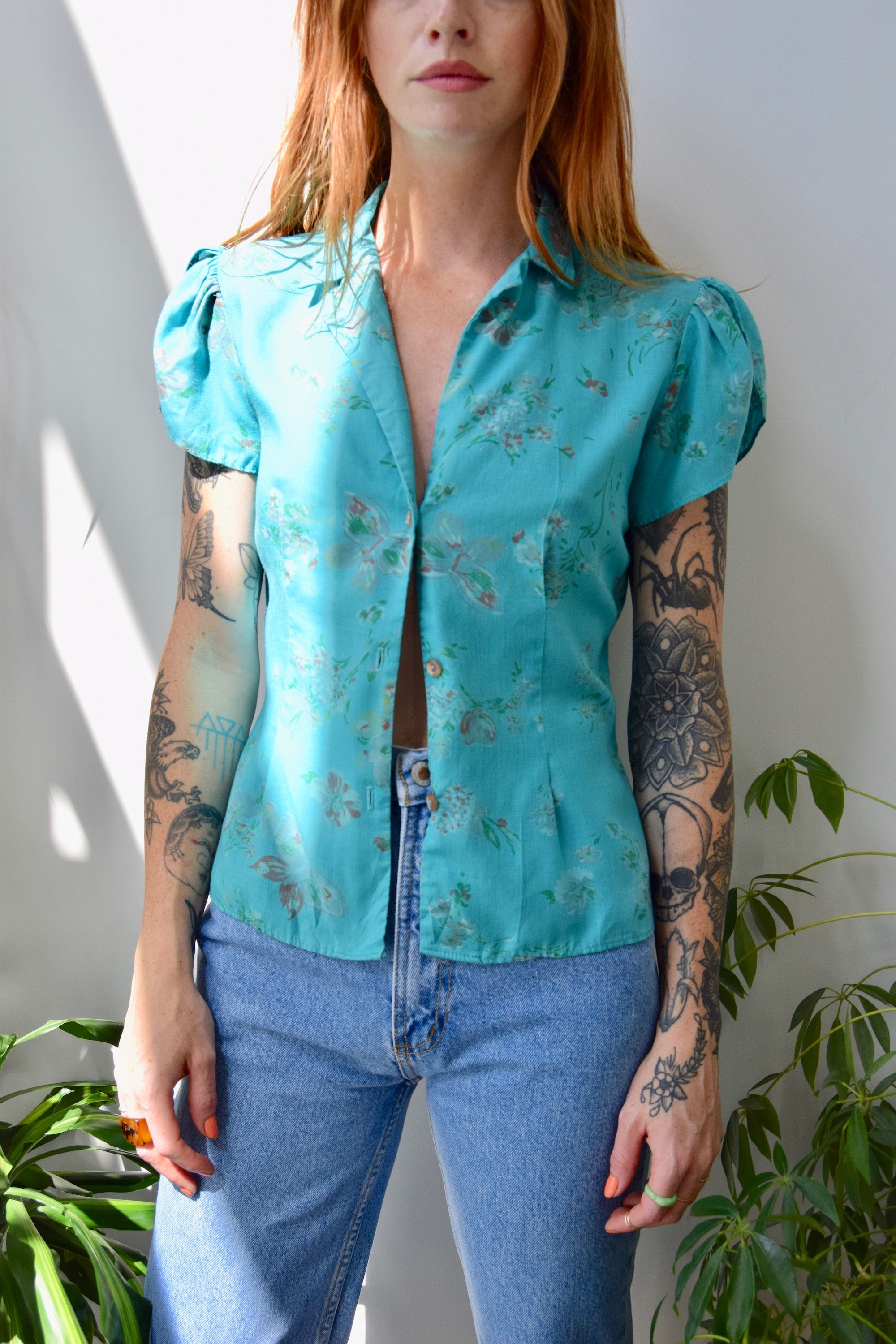 Seventies Butterfly Floral Blouse