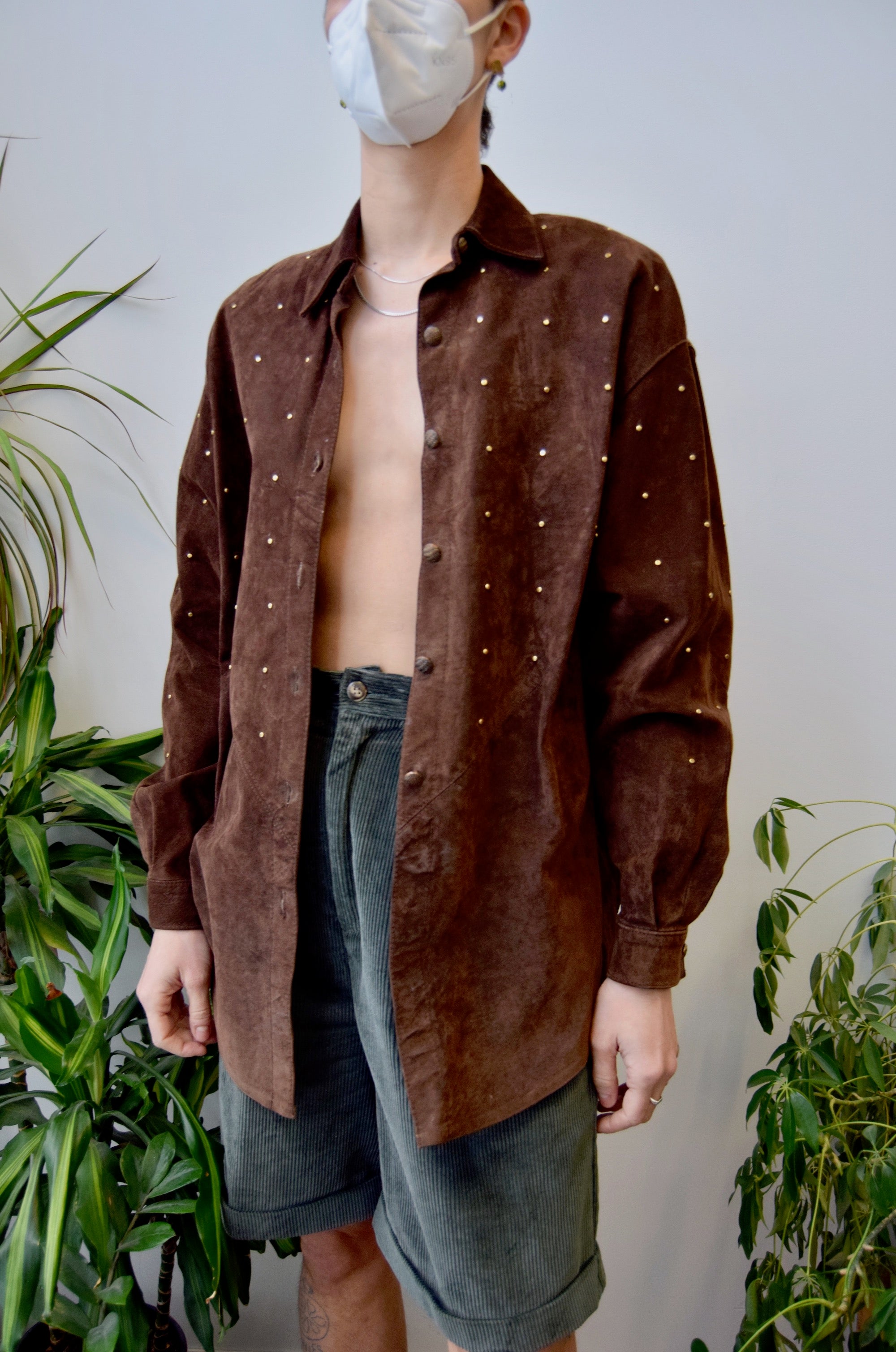 Studded Suede Button Up