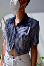 Navy Gingham Crop Top