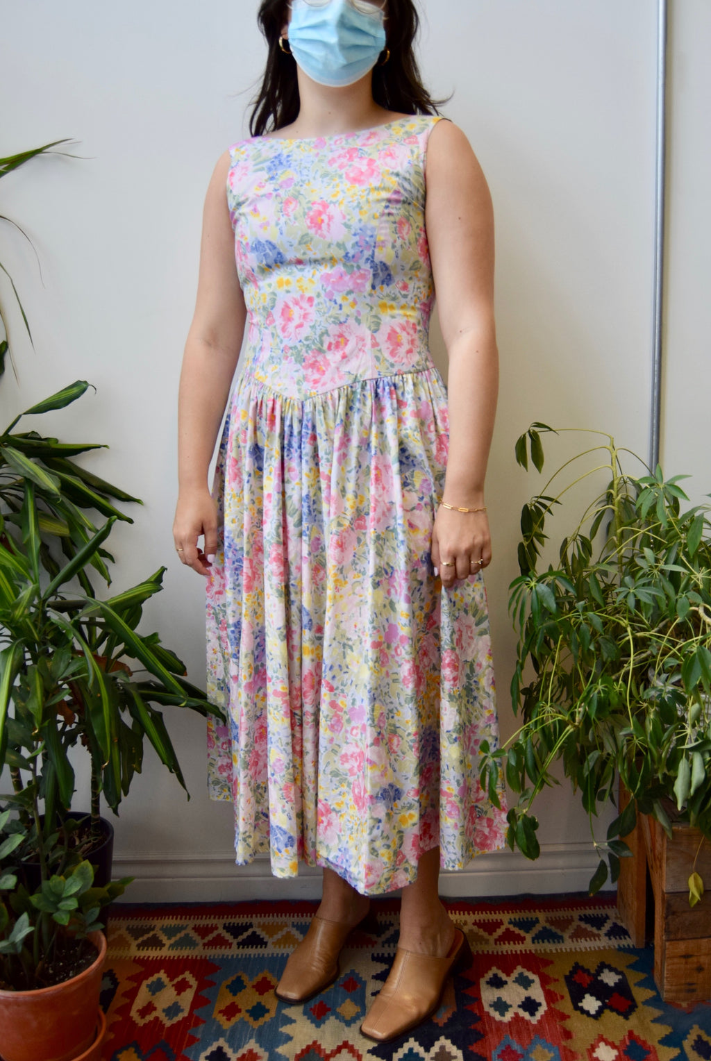 80s Impressionist Floral Dress