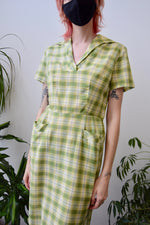 Sixties Green Plaid Button Dress