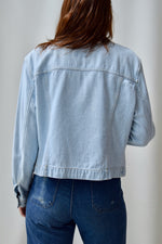 Collarless Light Wash Denim Jacket