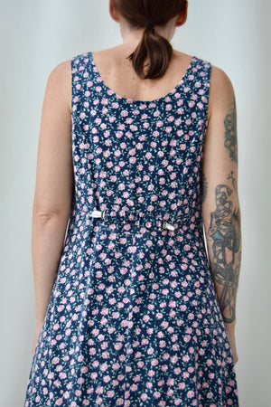 90's "Champagne West" Navy Floral Dress