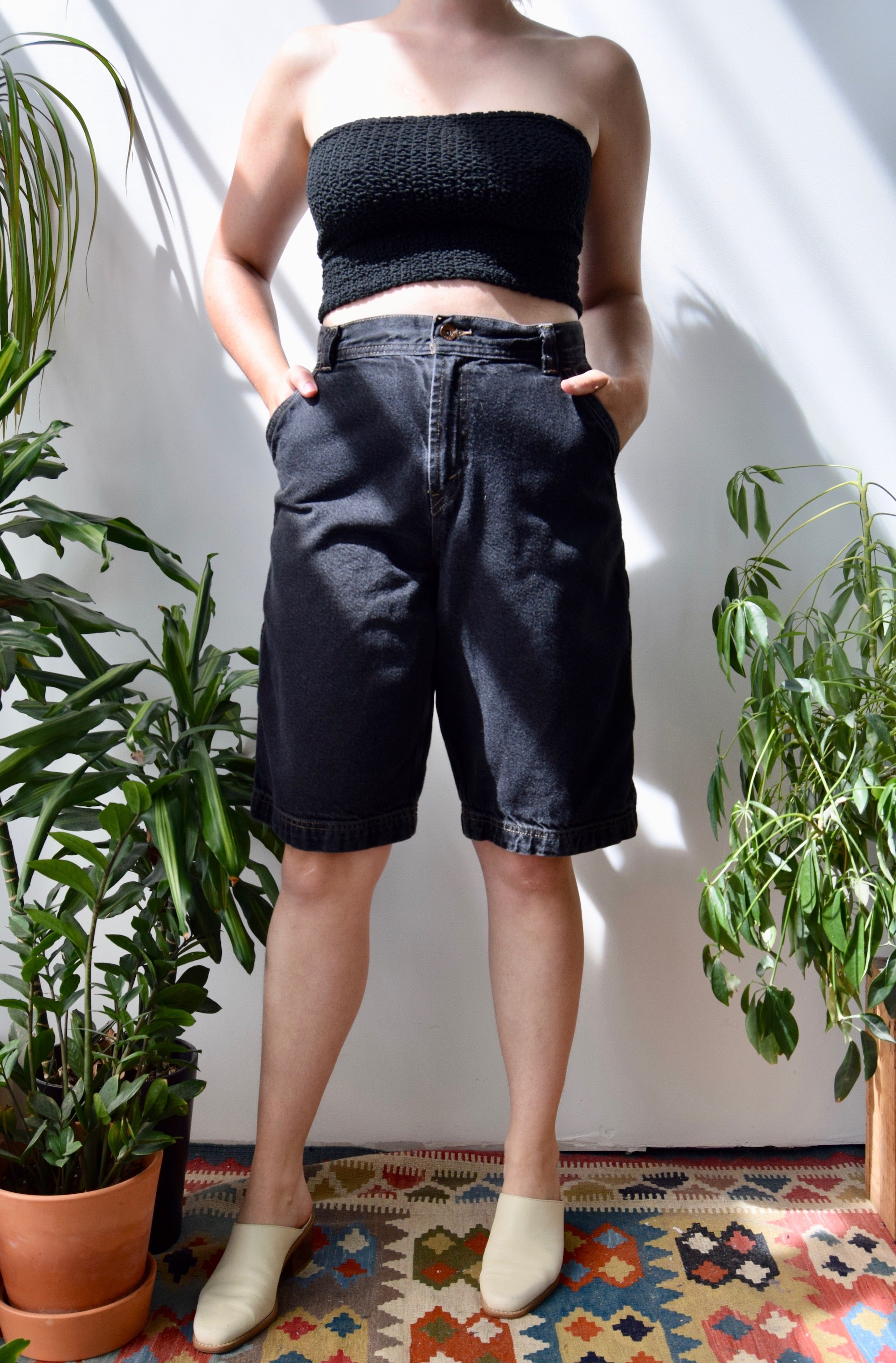 Black Denim Carpenter Shorts