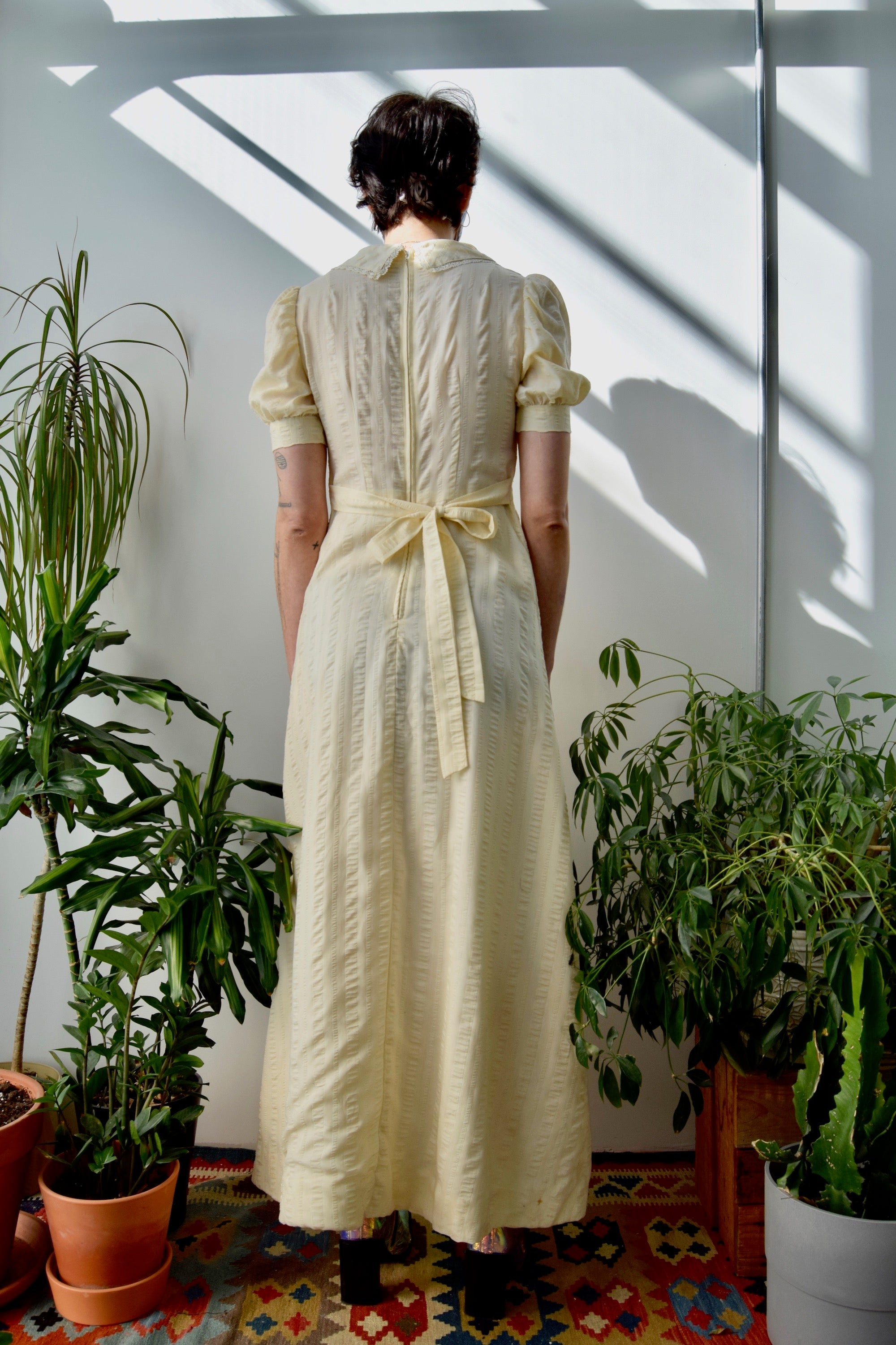 Seventies Cream Textured Cotton Dress