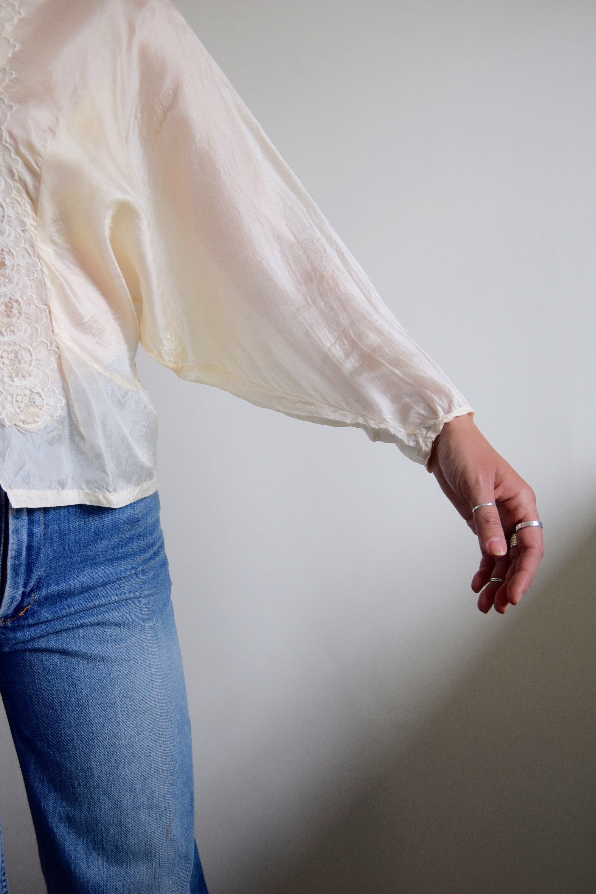 Vintage Silk and Lace Pearl Blouse