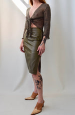 Olive Green Leather Pencil Skirt