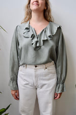 Mint Silk Ruffle Blouse