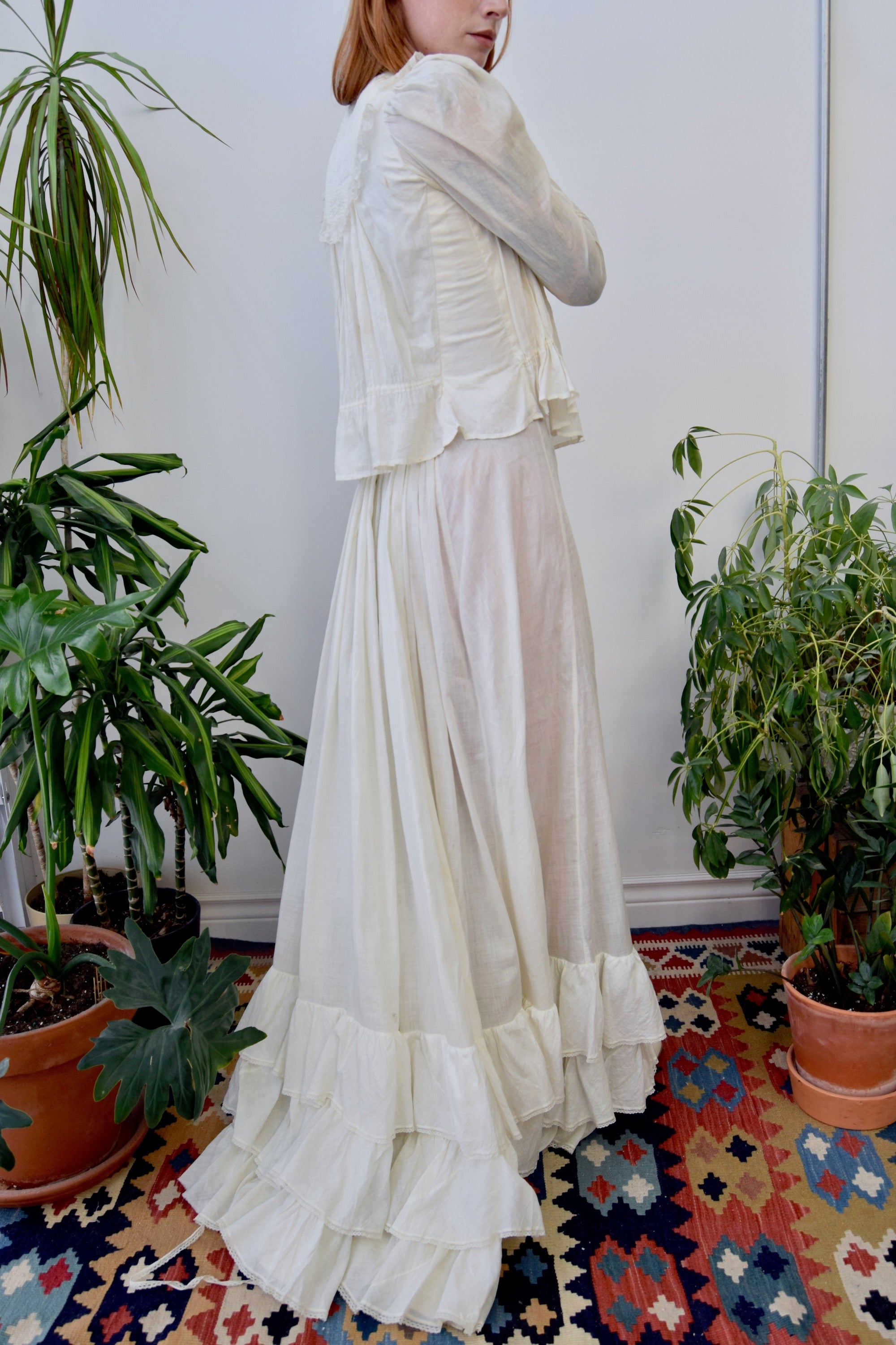 Antique White Cotton Lawn Dress Set