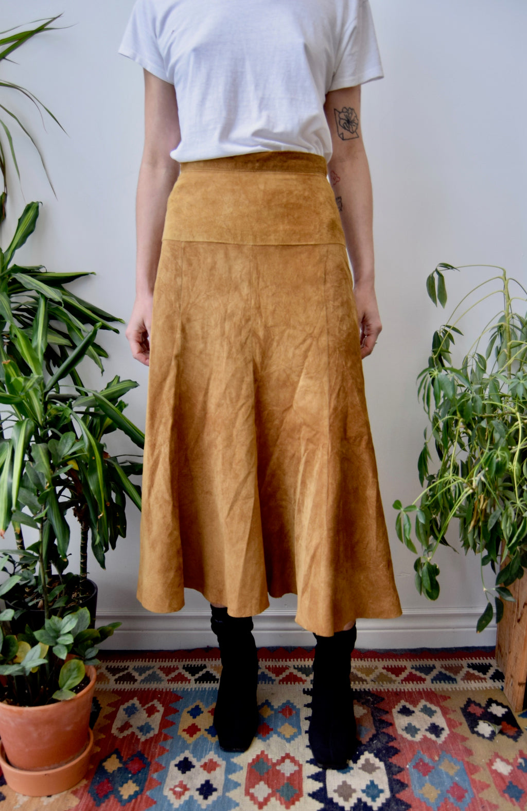 Suede Fluted Midi Skirt