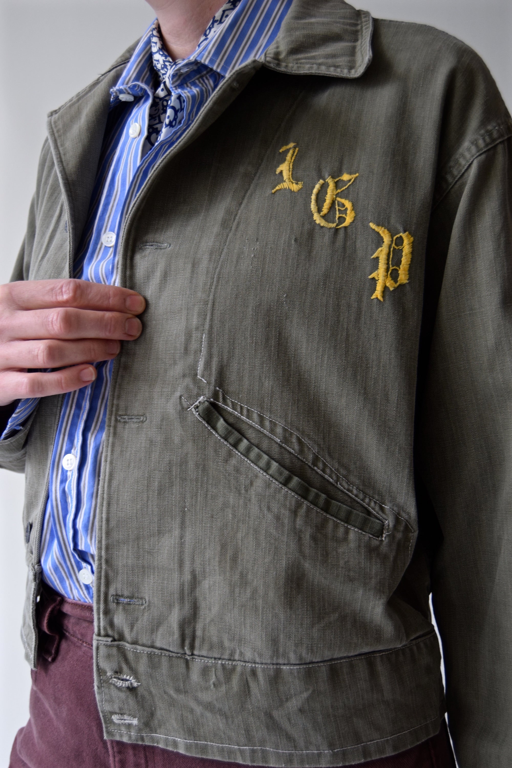 Vintage 1940's WWII HBT Jacket with LGP Embroidery