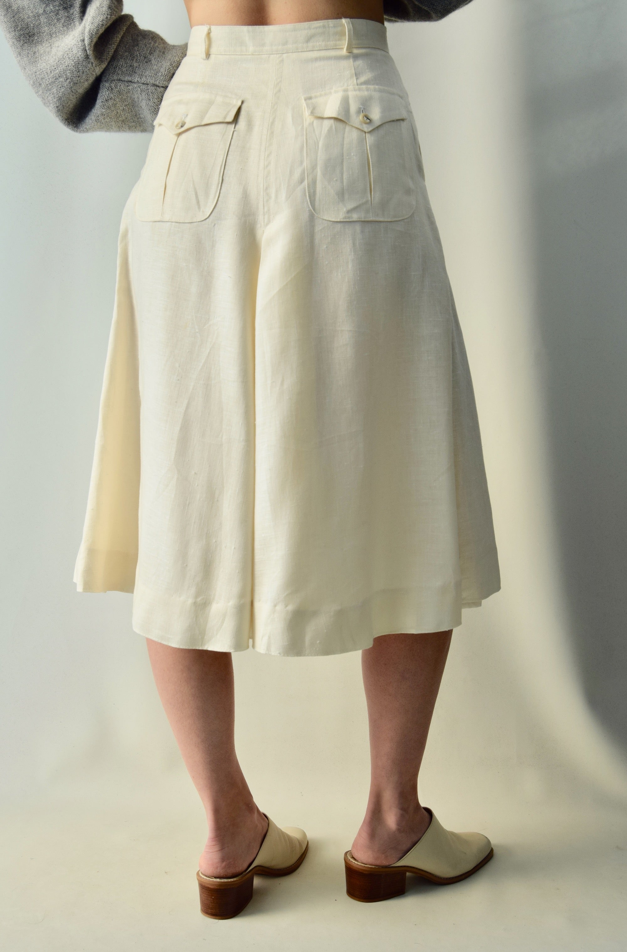 Eighties Ivory Button Front Linen Skirt
