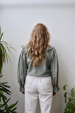 Mint Silk Ruffle Blouse
