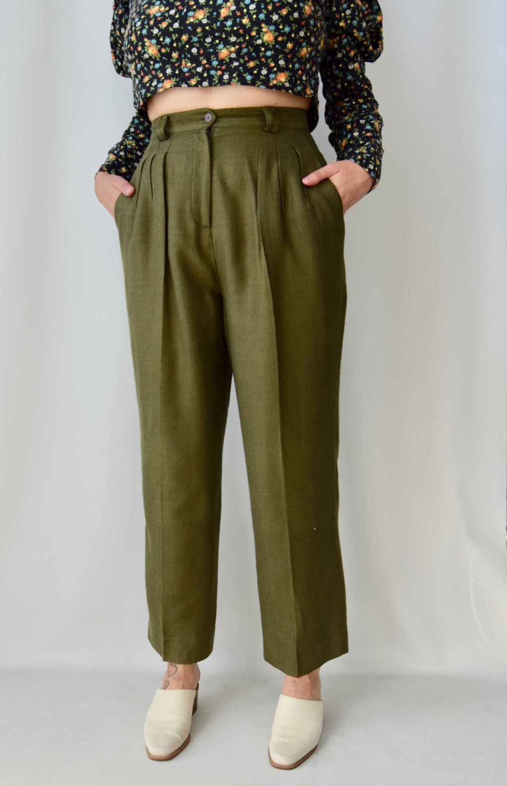 Mossy Green Silk Trousers