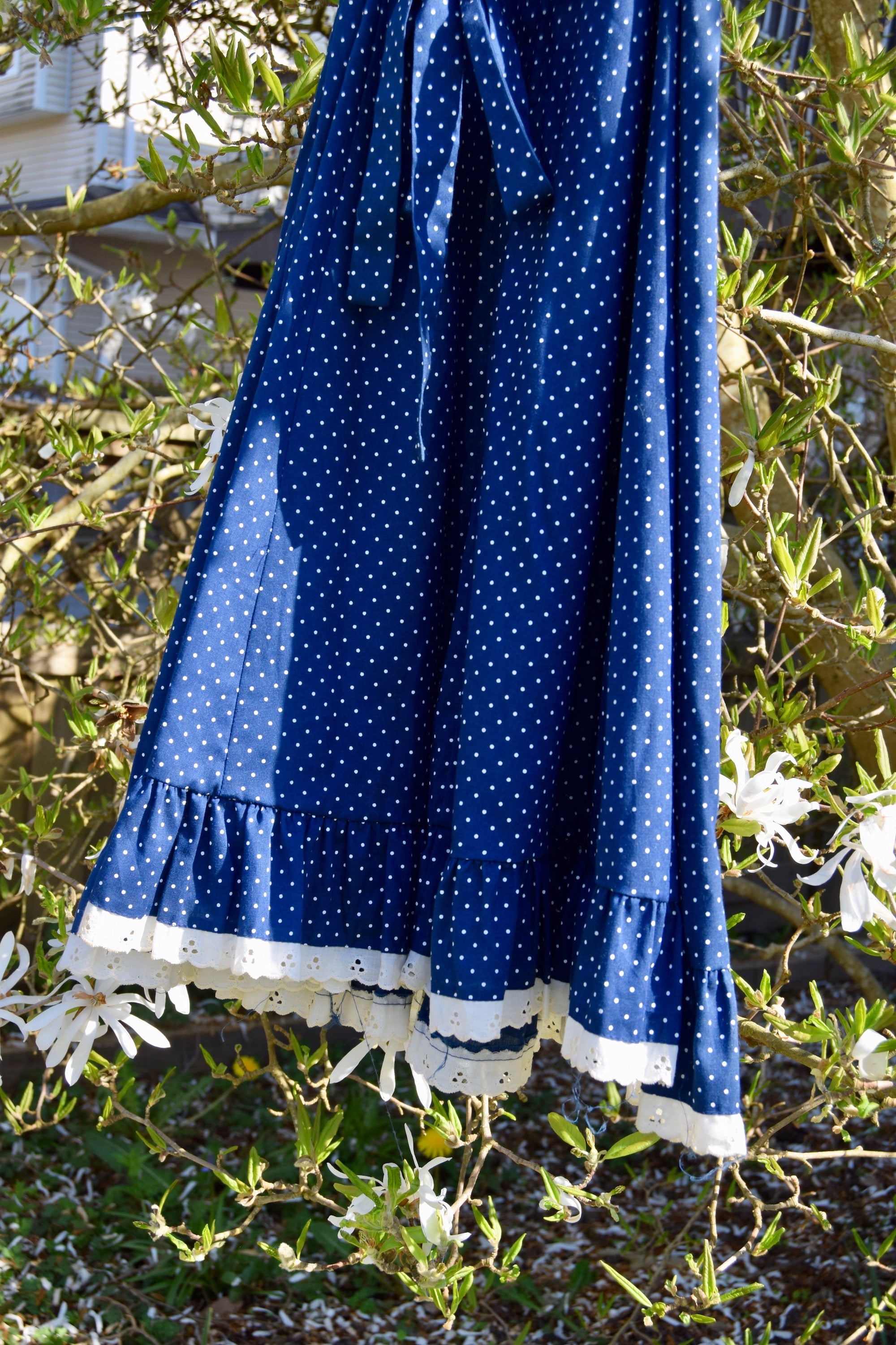 1970's Eyelet Bib Polka Dot Dress