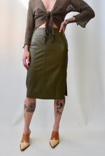 Olive Green Leather Pencil Skirt