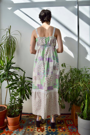 Purple and Green Patchwork Floral Maxi Dress