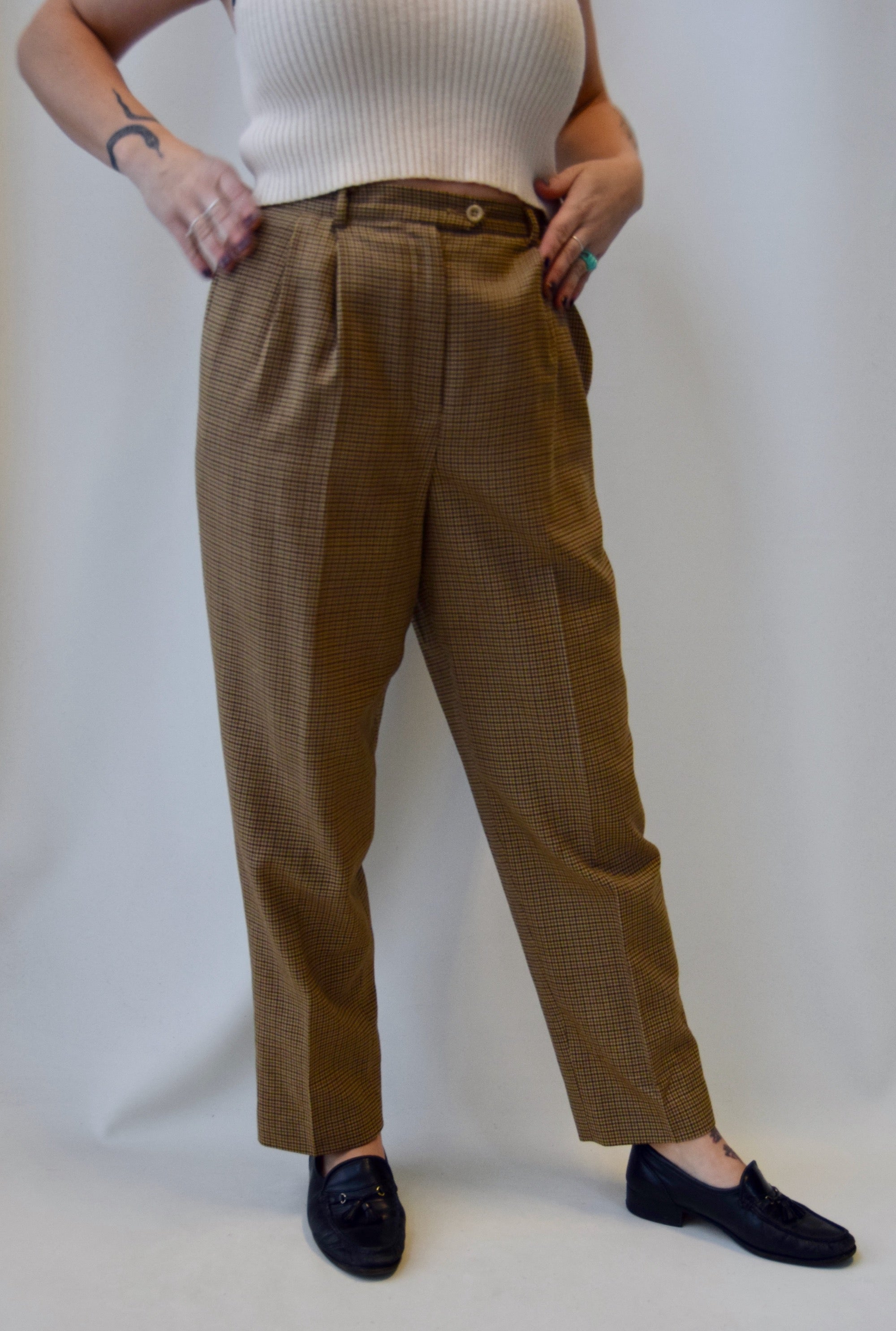 Brown Micro Houndstooth Wool Trouseres