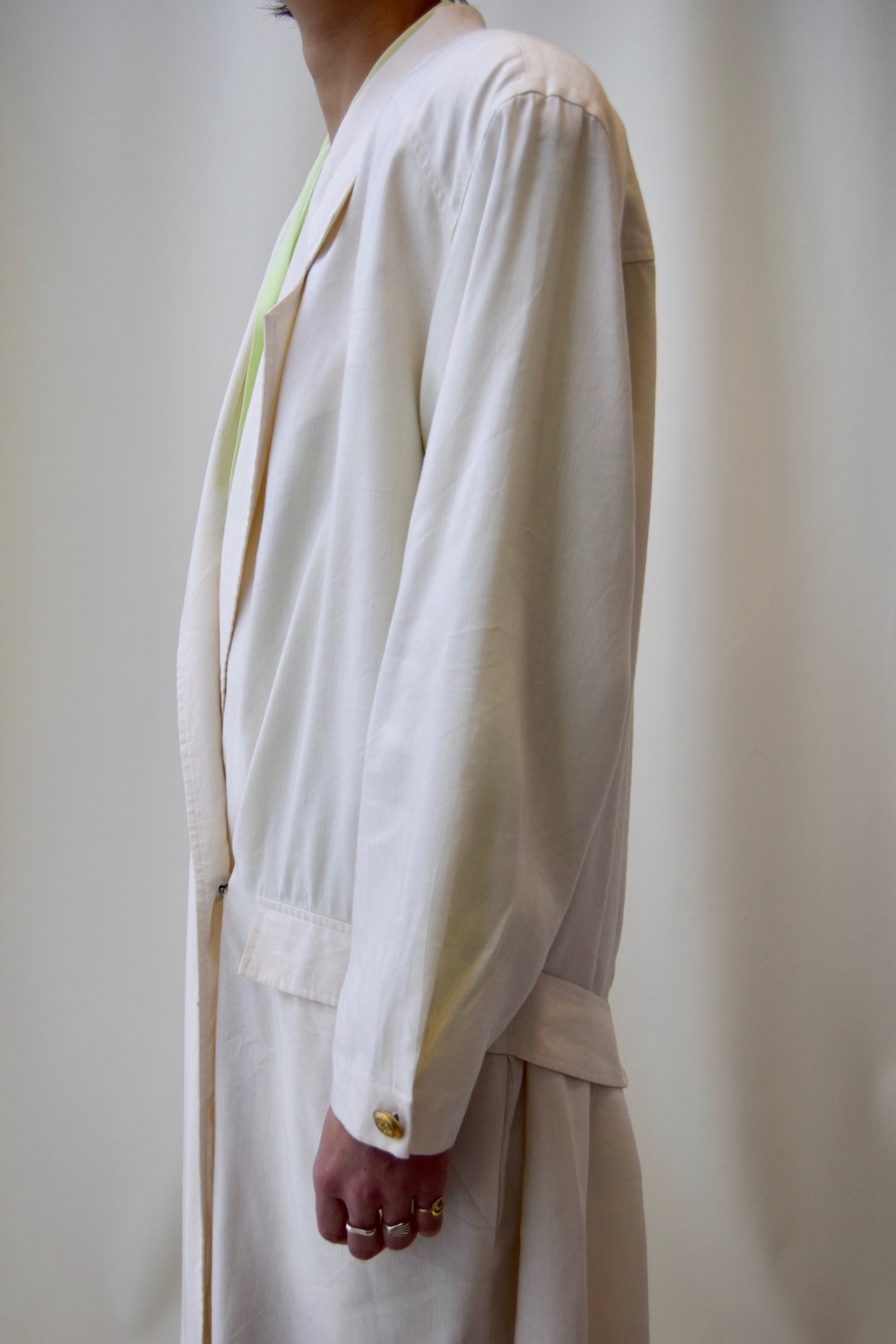 80s Tahari Linen Blend Bone White Tailored Trench Jacket